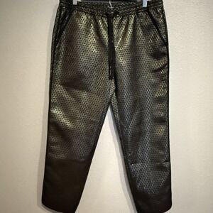 Madewell Jacquard Metallic Weave Pants Gold Black Relaxed Drawstring Women's MED